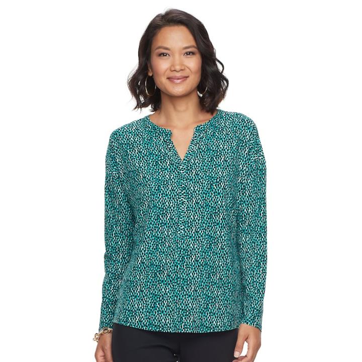 Women's Dana Buchman Printed Splitneck Top, Size: Xs, Med Green