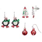 Christmas Snowman, Penguin & Jingle Bell Earring Set, Women's, Multicolor