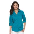 Women's Croft & Barrow&reg; Knit-to-fit Roll-tab Shirt, Size: Medium, Green