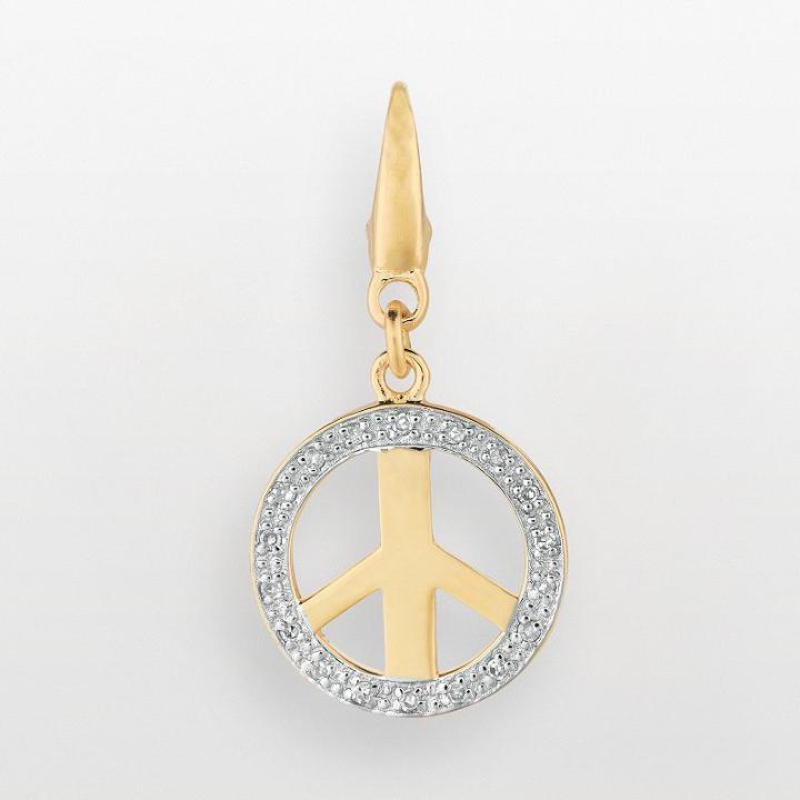 14k Gold Over Silver Diamond Accent Peace Sign Charm, Women's, White