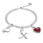 Silver Plated Cubic Zirconia Ring, Heart Locket & Crystal Initial Charm Bracelet, Women's, White