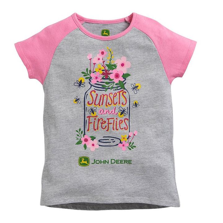 Girls 4-6x John Deere Raglan Sunsets And Fireflies Graphic Tee, Girl's, Size: 6, Light Grey