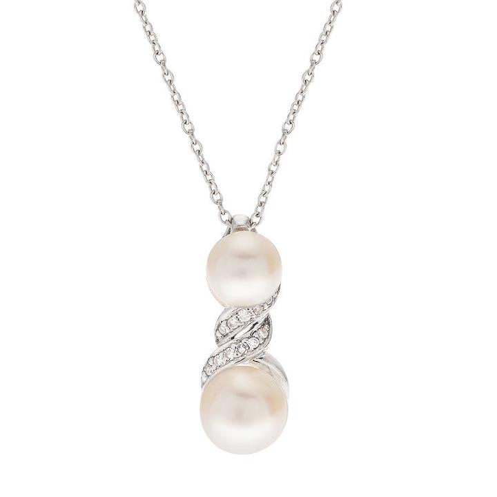 Pearlustre By Imperial Diamond Accent & Freshwater Cultured Pearl Pendant, Women's, Size: 18, White