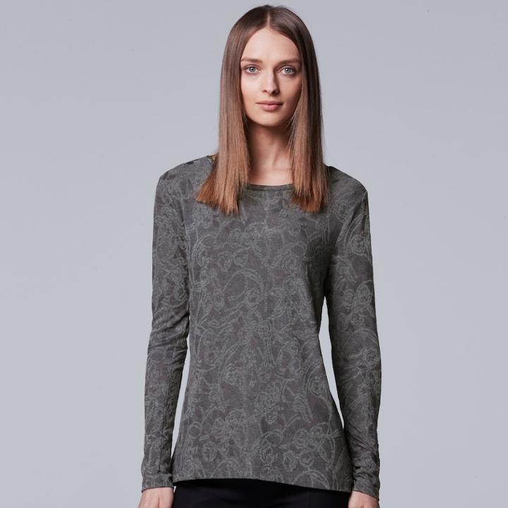 Women's Simply Vera Vera Wang Jacquard Tee, Size: Large, Grey (charcoal)