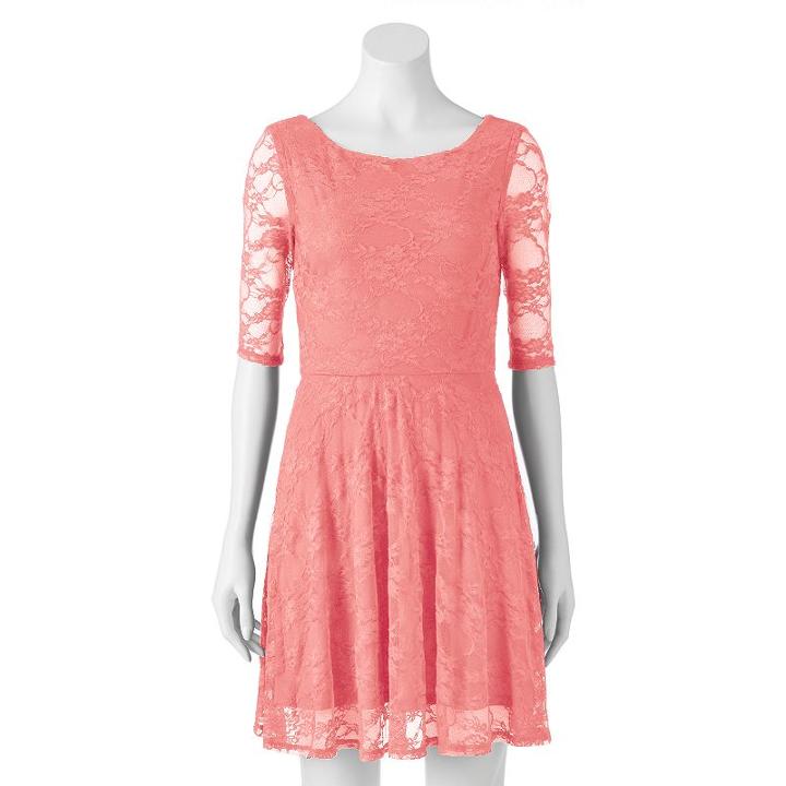 Juniors' Wrapper Floral Lace Skater Dress, Girl's, Size: Large, Pink