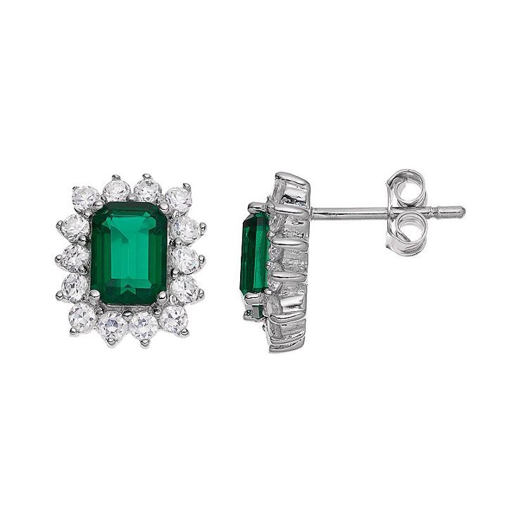 Sophie Miller Cubic Zirconia Halo Stud Earrings, Women's, Green