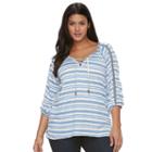 Plus Size French Laundry Striped Lace-up Top, Women's, Size: 1xl, Turquoise/blue (turq/aqua)