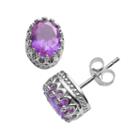 Tiara Sterling Silver Amethyst Oval Crown Stud Earrings, Women's, Purple