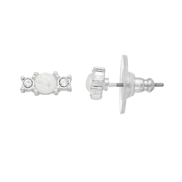 Lc Lauren Conrad Simulated Opal Nickel Free 3-stone Stud Earrings, Women's, Silver