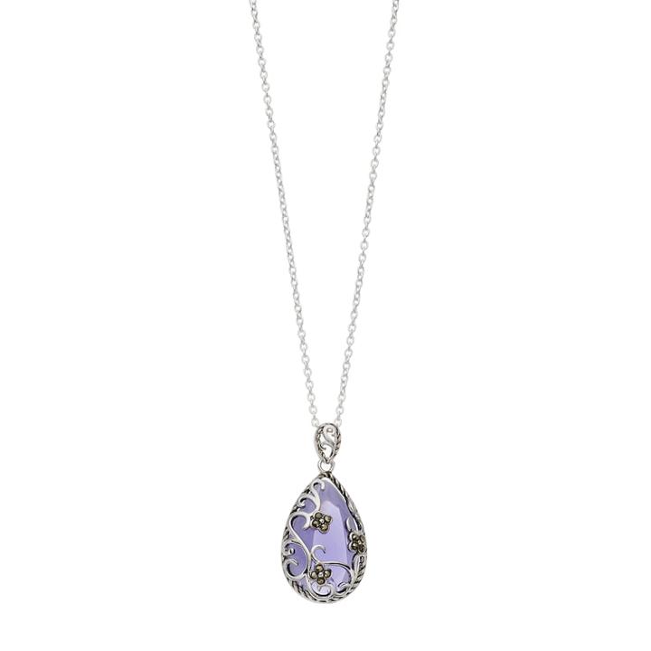 Tori Hill Purple Glass & Marcasite Filigree Flower Teardrop Pendant, Women's, Size: 18