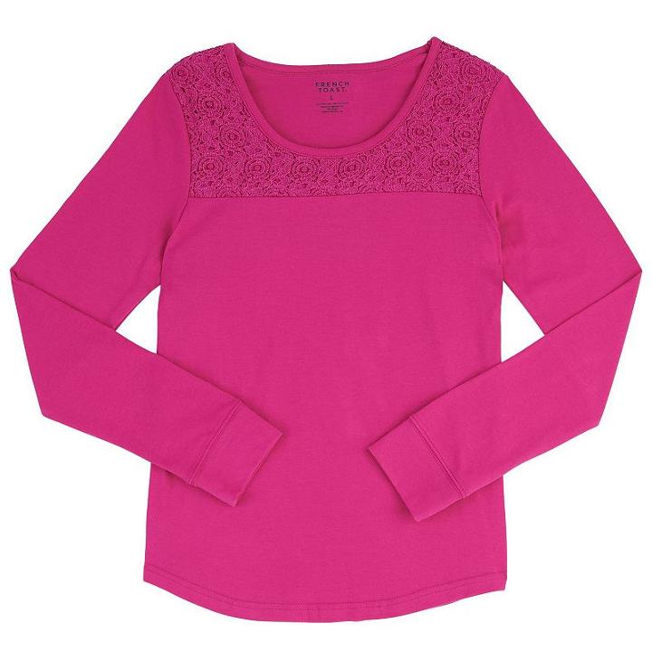Girls 7-16 & Plus Size French Toast Crewneck Lace Long Sleeve Tee, Girl's, Size: 10-12 Plus, Med Pink