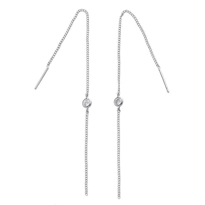 Simulated Crystal Chain Threader Earrings, Women's, Silver