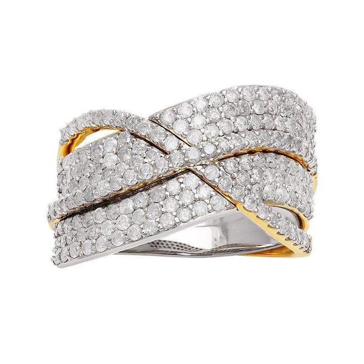1 3/8 Carat T.w. Diamond 14k Gold Two Tone Crisscross Ring, Women's, Size: 6, White