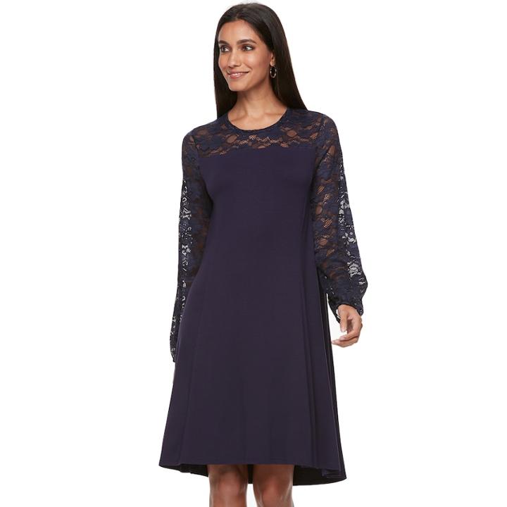 Women's Apt. 9&reg; Lace Yoke A-line Dress, Size: Xs, Dark Blue