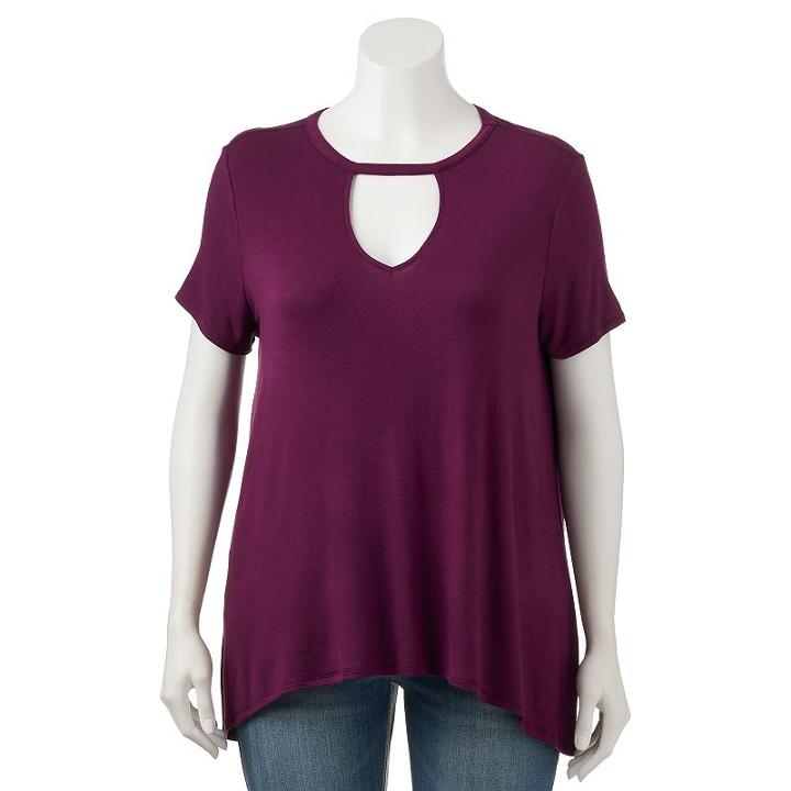 Juniors' Plus Size Mudd&reg; Choker Neck Tee, Teens, Size: 2xl, Purple