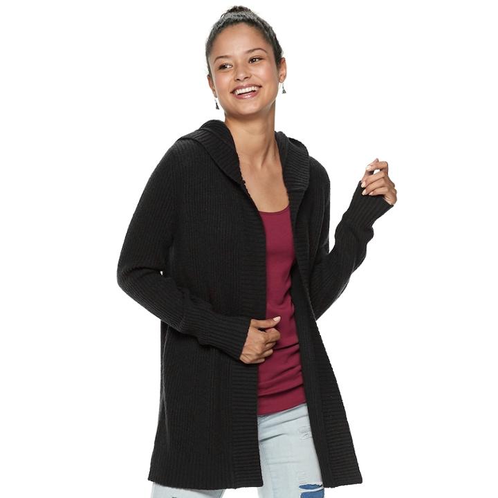 Juniors' Mudd&reg; Ribbed Hooded Cardigan, Teens, Size: Small, Black