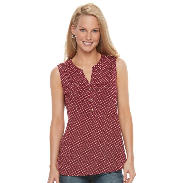 Women's Croft & Barrow&reg; Print Crepe Henley, Size: Large, Dark Red