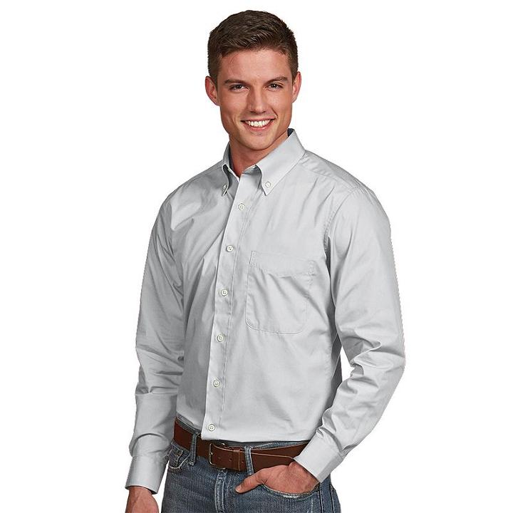 Men's Antigua Dynasty Modern-fit Solid Button-down Shirt, Size: Xl, Silver