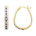 18k Gold-over-silver Amethyst And Diamond Accent Pear Hoop Earrings, Women's, Purple