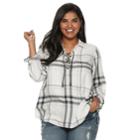 Juniors' Plus Size Mudd&reg; Plaid Lace-up Flannel Shirt, Teens, Size: 1xl, White