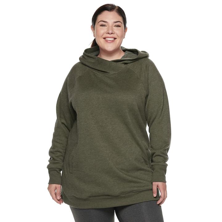 Plus Size Tek Gear&reg; Fleece Raglan Tunic Hoodie, Women's, Size: 1xl, Dark Green