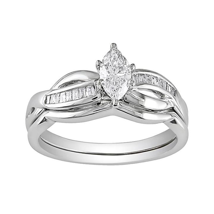14k White Gold 1/2-ct. T.w. Igl Certified Marquise-cut Diamond Swirl Ring Set, Women's, Size: 8