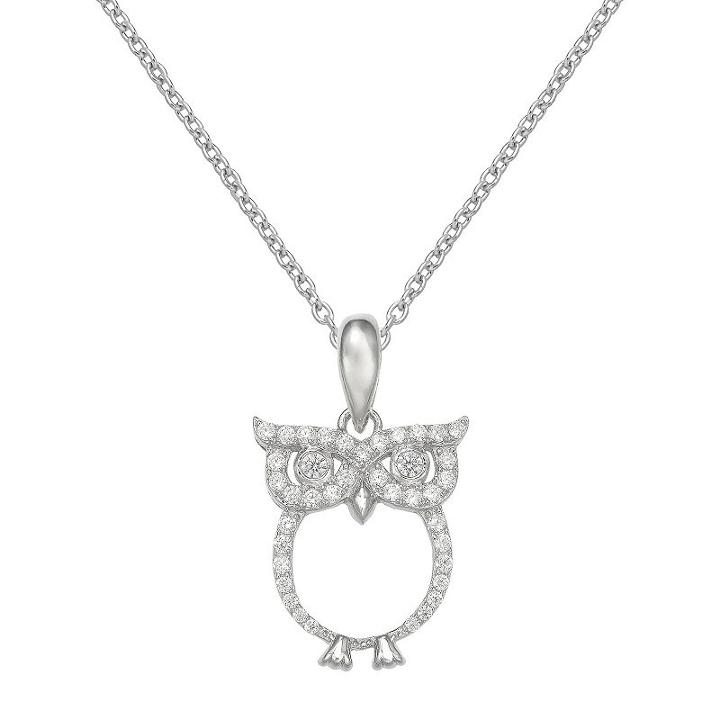 Primrose Sterling Silver Cubic Zirconia Owl Pendant Necklace, Women's, Size: 18, Grey