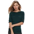 Women's Apt. 9&reg; Shadow-stripe Ruched Sweater, Size: Large, Dark Green