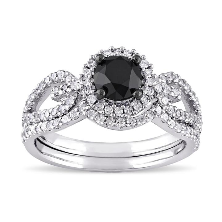 Lovemark 10k White Gold 1 1/2 Carat T.w. Black & White Diamond Engagement Ring Set, Women's, Size: 8