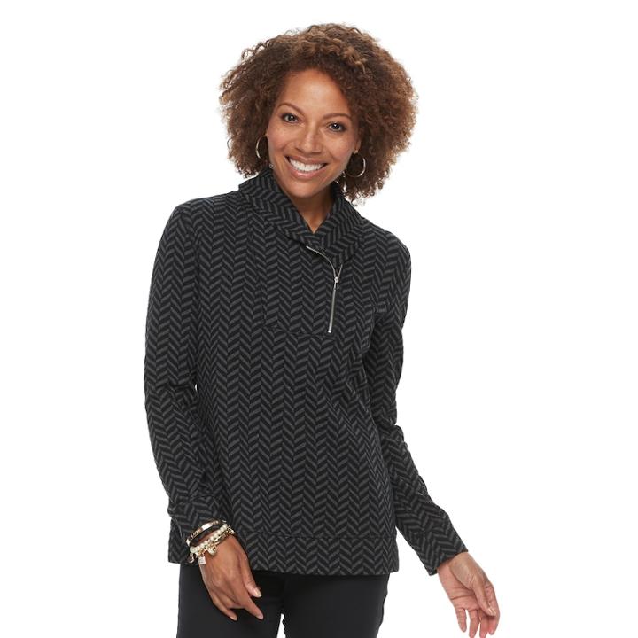 Petite Croft & Barrow&reg; Shawl Collar Textured Sweatshirt, Women's, Size: Xl Petite, Dark Grey