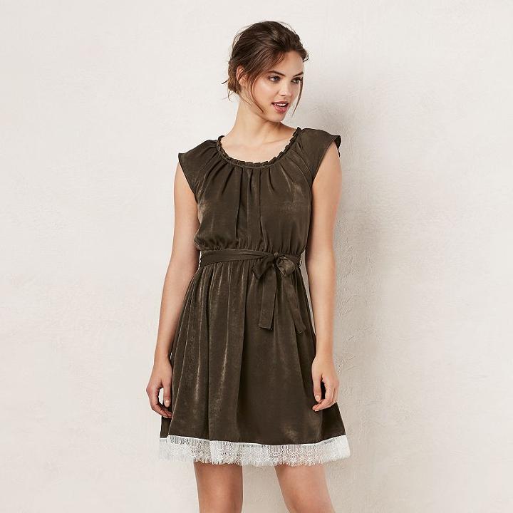 Women's Lc Lauren Conrad Lace Pleated Fit & Flare Dress, Size: Xl, Green