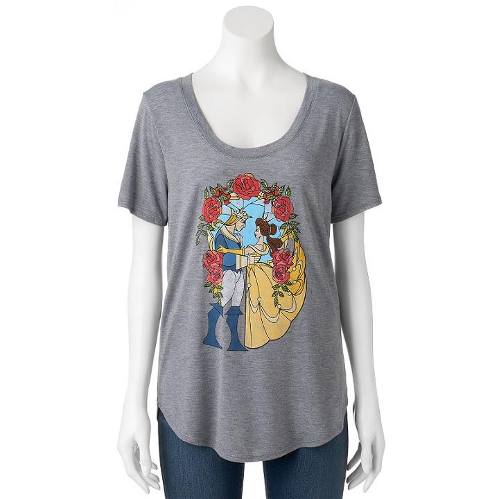 Disney's Beauty And The Beast Juniors' Stained Glass Graphic Tee, Girl's, Size: Small, Grey