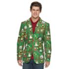 Men's Christmas Patchwork Pattern Blazer, Size: Large, Green