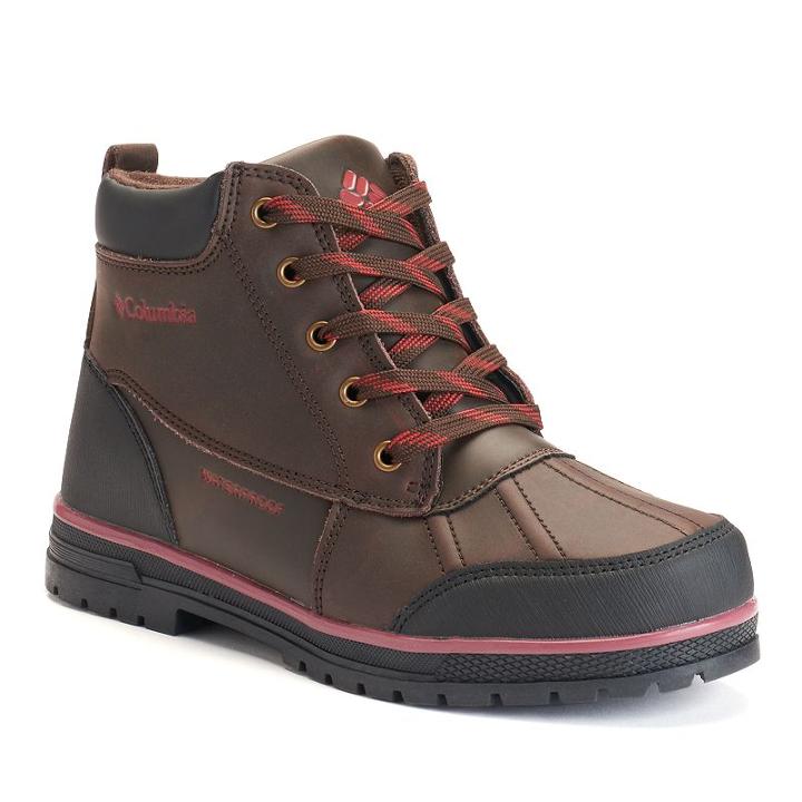 Columbia Wrangle Peak Boy's Waterproof Duck Boots, Size: 4, Lt Brown