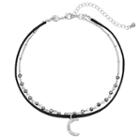 Crescent Pendant Double Strand Choker Necklace, Women's, Black