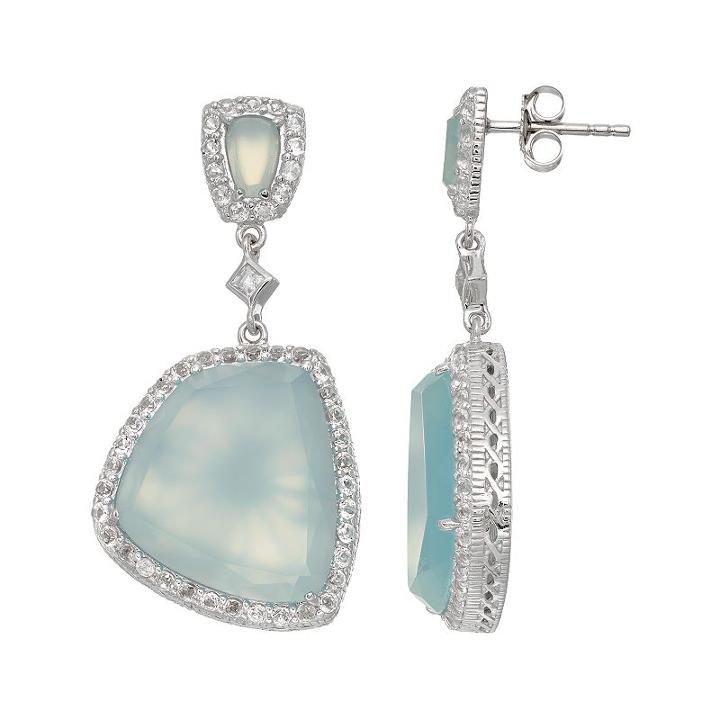 Siri Usa By Tjm Sterling Silver Chalcedony & White Topaz Drop Earrings, Women's, Blue