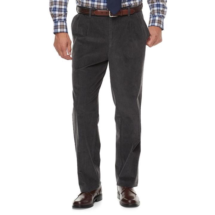 Men's Croft & Barrow&reg; Classic-fit Pleated Corduroy Pants, Size: 38x29, Med Grey