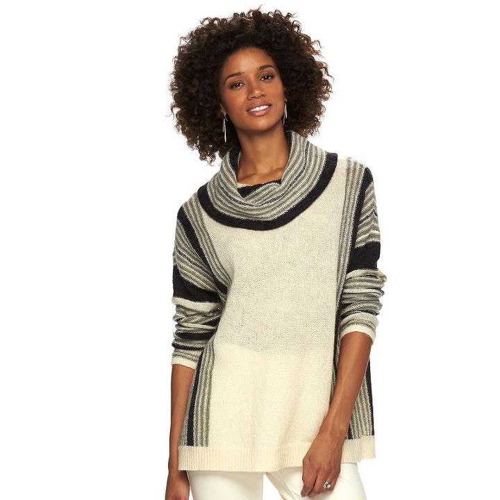 Women's Chaps Striped Cowlneck Sweater, Size: Small, White Oth