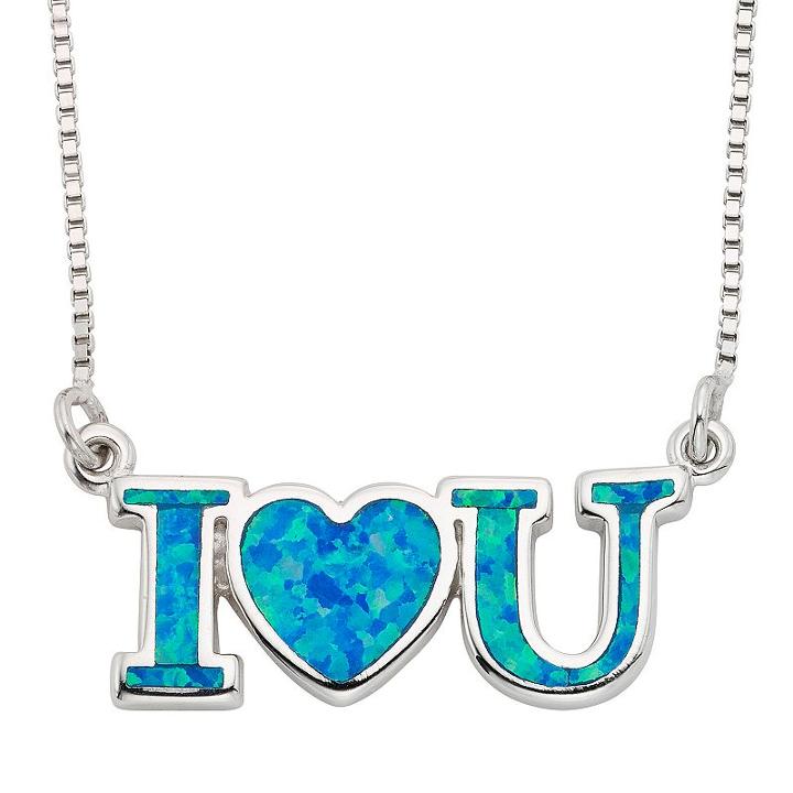 Lab-created Blue Opal Sterling Silver I Love U Necklace, Women's, Size: 18