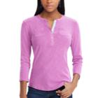 Women's Chaps 3/4-sleeve Henley, Size: Xl, Purple