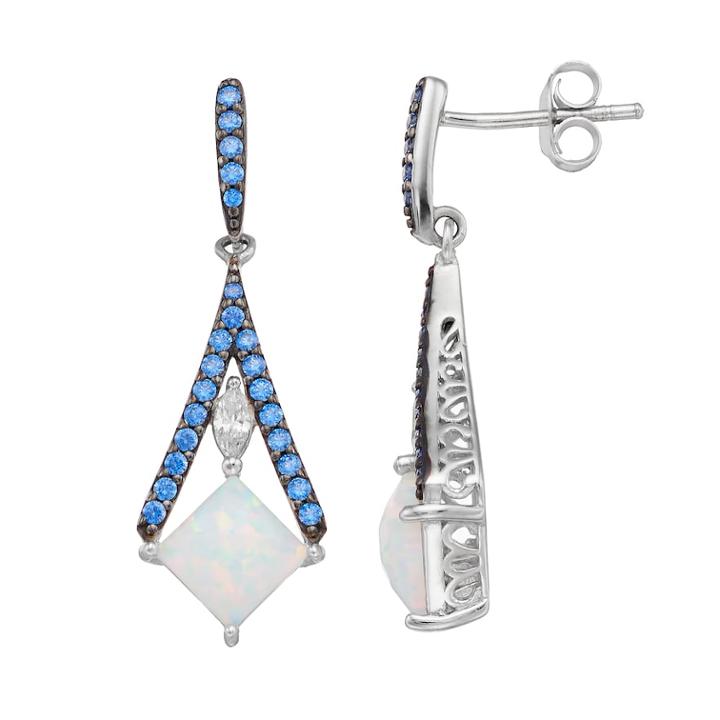 Sterling Silver Simulated Opal & Cubic Zirconia Drop Earrings, Women's, White