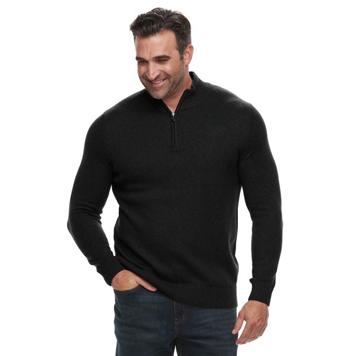 Big & Tall Croft & Barrow&reg; Classic-fit 7gg Super Soft Quarter-zip Pullover Sweater, Men's, Size: L Tall, Black