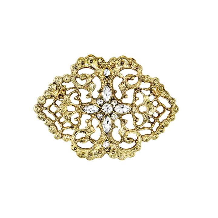 Downton Abbey Filigree Simulated Crystal Pin, Women's, White
