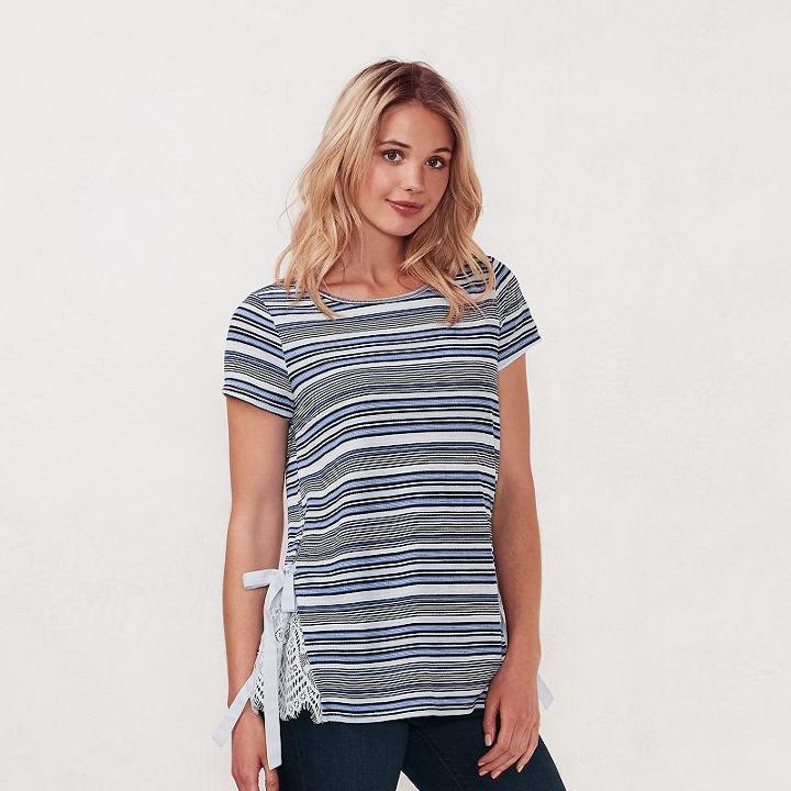 Women's Lc Lauren Conrad Inset Lace Tee, Size: Xs, Light Blue