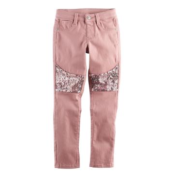 Girls 4-12 Sonoma Goods For Life&trade; Sequin Stretch Skinny Sateen Jeans, Size: 10, Med Pink