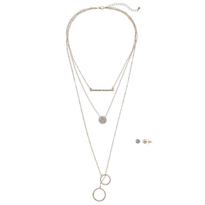 Gs By Gemma Simone Layered Lariat Necklace & Stud Earring Set, Women's, Size: 18, White