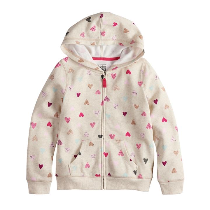 Girls 4-10 Jumping Beans&reg; Glitter Heart Fleece Hoodie, Size: 8, Lt Beige