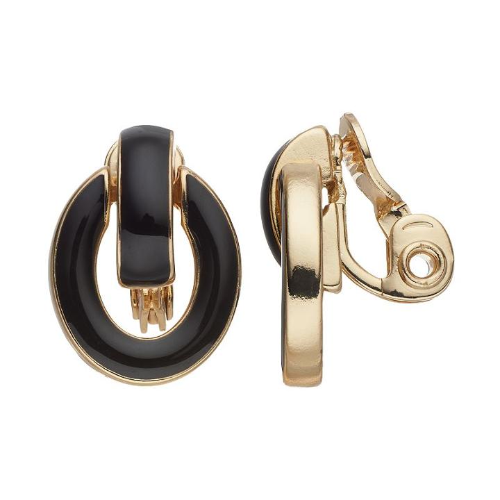 Napier Inlaid Oval Clip On Door Knocker Earrings, Women's, Black