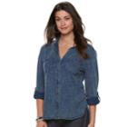 Women's Rock & Republic&reg; Cuffed Shirt, Size: Large, Med Blue
