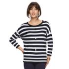 Women's Elle&trade; Striped Paillette Crewneck Sweater, Size: Medium, Blue
